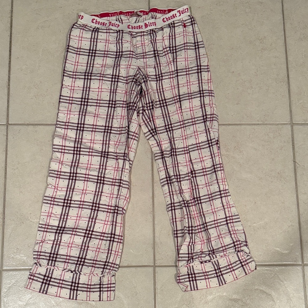 Y2K Juicy Couture Plaid Pajama Pants in Pink and White M💕